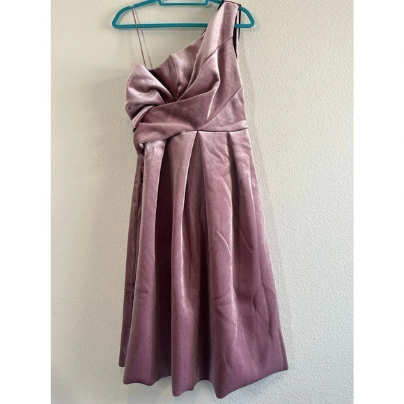ASOS DESIGN velvet bare shoulder prom midi dress in rose pink size 6 - Picture 1 of 10
